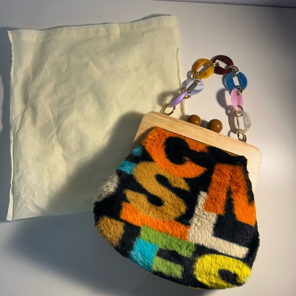 Colorful Furry Handbag with Acrylic Chain